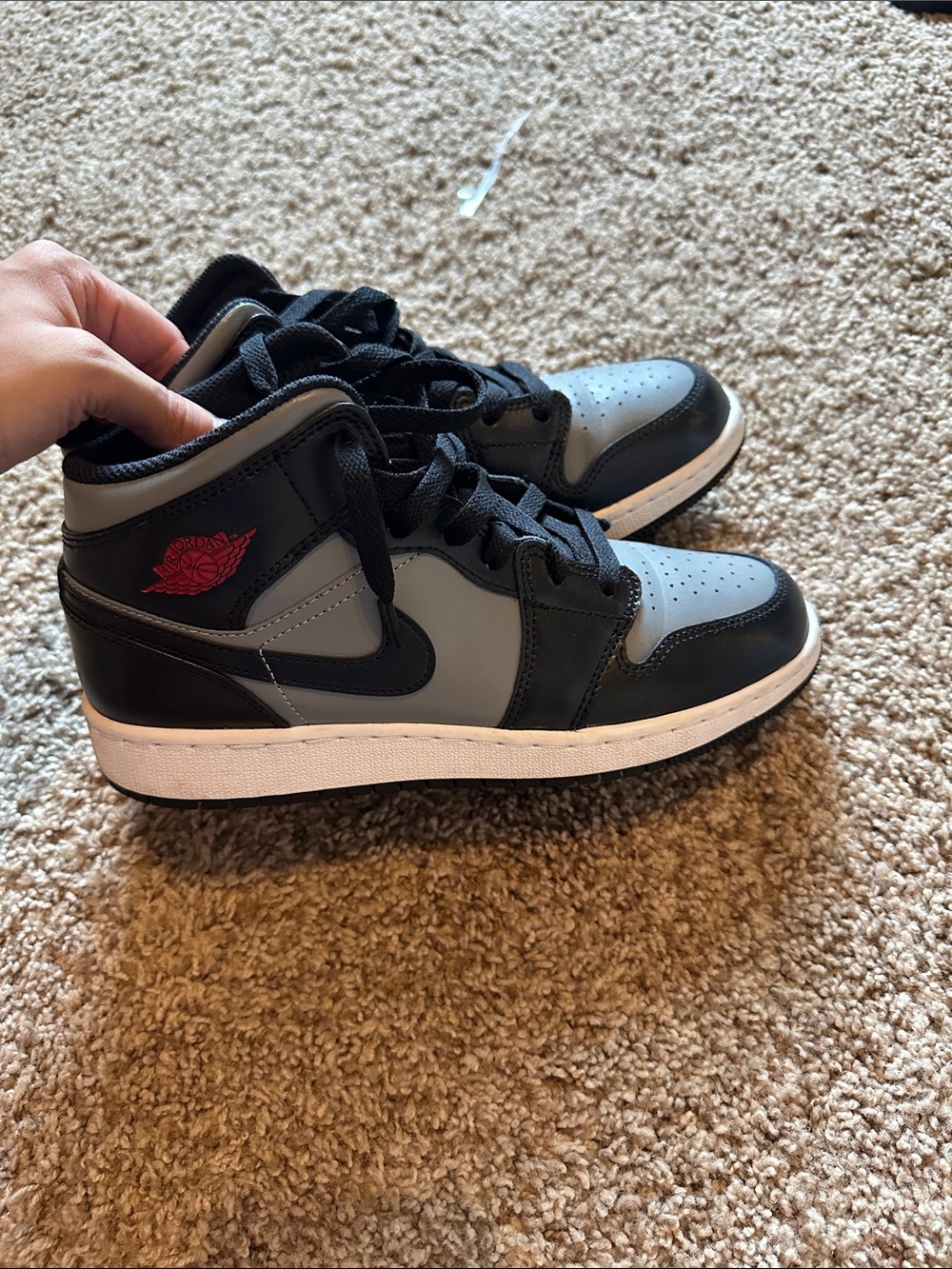 Jordan Kids' Mid Top Sneakers - Black, Gray with Red Logo
